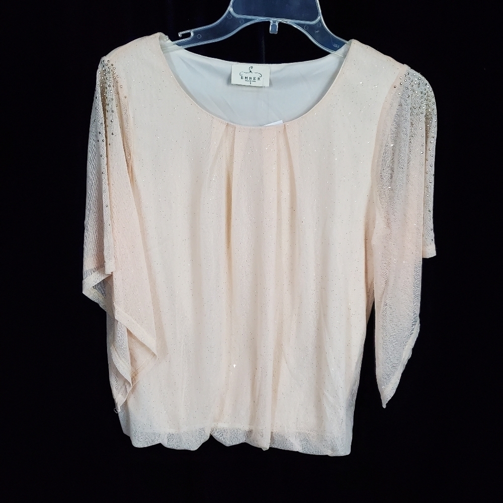Ember Sheer Lined Sparkle Blouse Top Sz S NWT